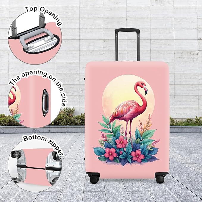 Tropical Flamingo Flowers Luggage Cover, Summer Vacation Suitcase Protector, Quick Dry Beach Travel Accessories with Pouch, Gifts for Resort Lovers