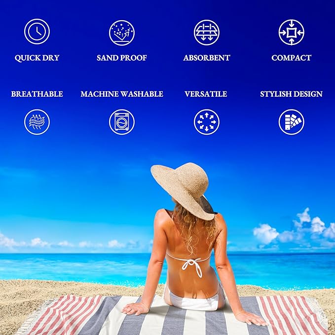 LANE LINEN Beach Towels for Women - 2 Pack Large Beach Towels Oversized, Pre-Washed, Sand Free Towel, Quick Dry, Lightweight and Soft Bath Towel, 39"x71" - Old Glory Teal