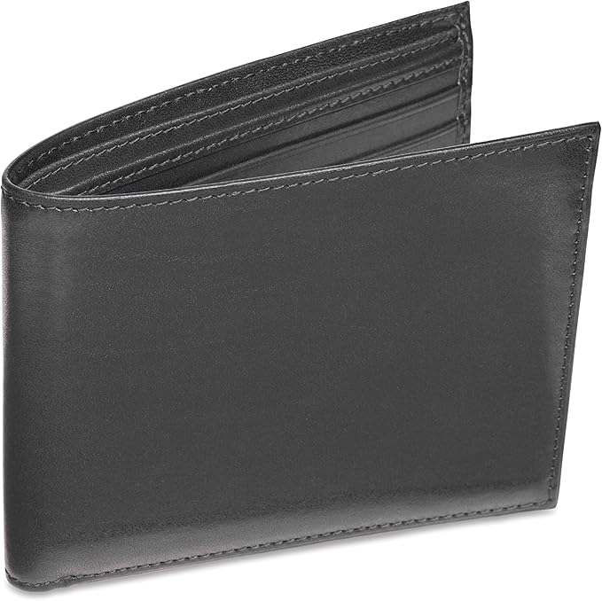 Bosca Men's Old Italian Leather Wallet RFID Blocking Modern Bifold Executive Design 8 Card Slots, Made in Italy - Black