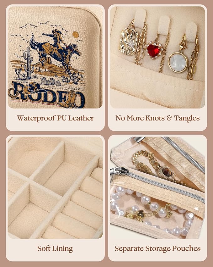 Bistup Travel Jewelry Case - Small Jewelry Organizers and Storage Box for Women Girls Teens Cute Traveling Jewelry Holder with Mirror Little Tiny Compact Modern Unique Aesthetic Pretty, Western