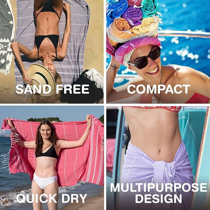 Turkish Beach Towels, Bulk Case of 12 | Oversized, Quick Dry, Sand Free | 100% Cotton, Large 38x71 Towels for Beach, Pool, Travel | Ultra-Soft, Compact, Absorbent | Purple