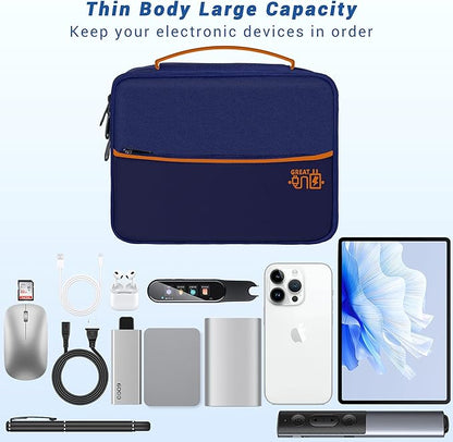 Electronics Organizer,Travel Cord Organizer Pouch, Portable Cable Organizer Bags, Waterproof Electronic Accessories Storage Case for Cables, Cords, Charger, Phone (Double Layer-NavyBlue)