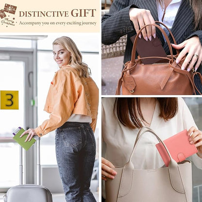 Genuine Leather Passport Holder for Women Men, Hidden Airtag Pocket, RFID Blocking, Zippered Coins Pocket & Cash Compartment Travel Gifts Essentials Passport Cover Case - Hot pink