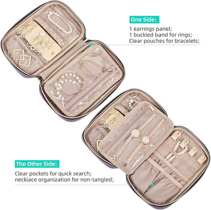 NISHEL Travel Jewelry Case, Holiday Organizer for Necklaces, Earrings, Rings, Bracelets, Watch, Purple