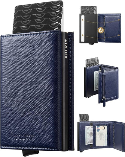 VULKIT Pop up Wallet Minimalist Cash Wallets RFID Blocking Leather Smart Credit Card Holder with Magnetic Closure for Men