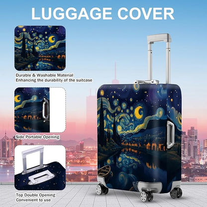 ANNA QUEEN Starry Night Art Luggage Cover, Van Gogh Inspired Suitcase Protector, Washable Stretchable Travel Sleeve for 32-34 Inch Luggage