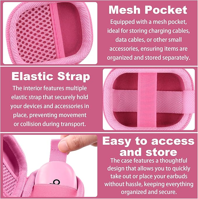 co2CREA Hard Case for Beats Powerbeats Fit with Carabiner Clip, Shockproof Earbuds Storage Box – Protective Travel Cover for Wireless Noise Cancelling Earbuds (Pink Case)