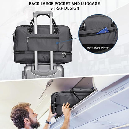 WITZMAN Weekender Bags for Men Women Carry On Duffle Overnight Bag with Toiletry Bag Sets Travel Duffel Bag Shoes Compartment （B694 Silvery Grey）