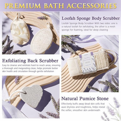 Christmas Birthday Gifts for Women, Lavender Relaxing Spa Gift Baskets for Women Self Care Package Bath Gift Set, Home Bath and Body Kit Pamper Gifts for Womens Mom Her Friends Sister Wife Girlfriend