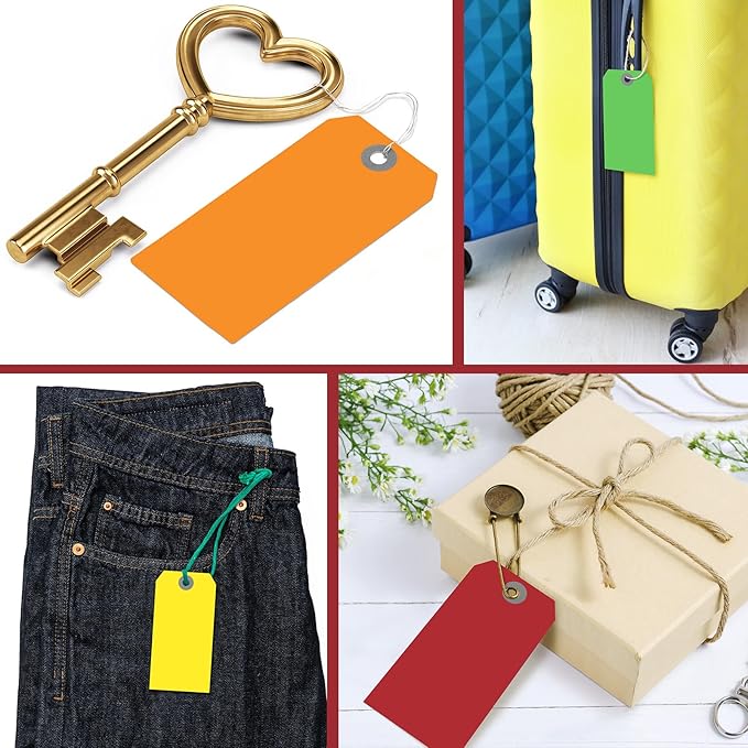 1000 Pcs Blank Manila Shipping Tags with Wire 4 3/4" x 2 3/8" Paper Hang Luggage Price Asset Gift Label Key Tags (Multicolor)