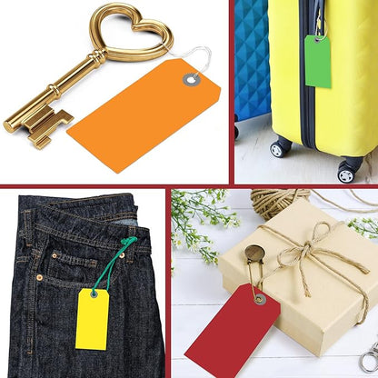 1000 Pcs Blank Manila Shipping Tags with Wire 4 3/4" x 2 3/8" Paper Hang Luggage Price Asset Gift Label Key Tags (Multicolor)
