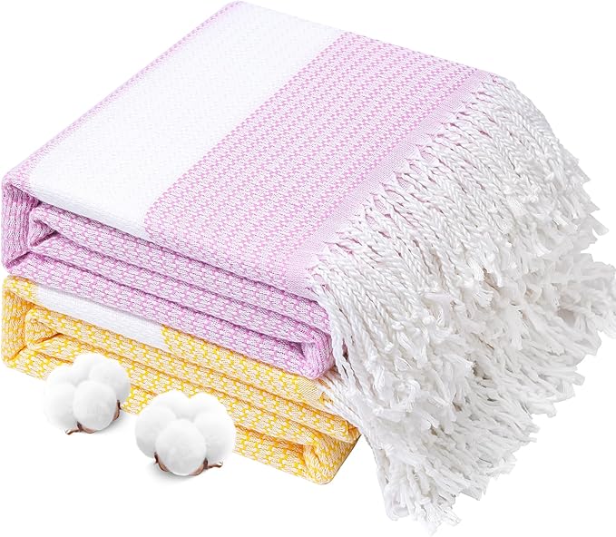 Genovega 2 Packs Oversized Turkish Beach Towels 74"x38" Thin Quick Dry Sand Free Pool Swim Bathing Towel Extra Large Blanket Adult Travel Essentials Accessories Summer Vacation Purple Yellow Dot