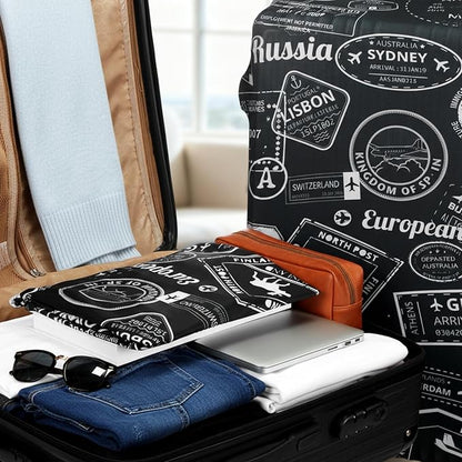Sherr 3 Pieces Travel Luggage Cover Suitcase Protector Anti Scratch Suitcase Washable Baggage Covers(S/medium/l,Vintage Theme,Black White)