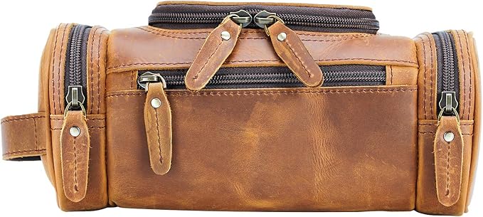 Polare Toiletry Bag Full Grain Leather Shaving Kit Dopp Kit Travel Case Wash Bag with YKK Zippers