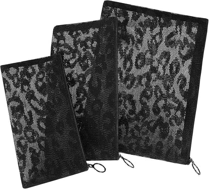 12 Pieces Zipper Nylon Mesh Pouch, Mesh Cosmetic Bags Makeup Bags Pencil Case, Multipurpose Travel Bags for Cosmetic School Office Supplies and Travel Accessories (Black Lace, A5)