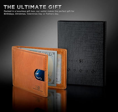 SERMAN BRANDS RFID Blocking Slim Bifold Genuine Leather Minimalist Front Pocket Wallets for Men with Money Clip Thin Mens