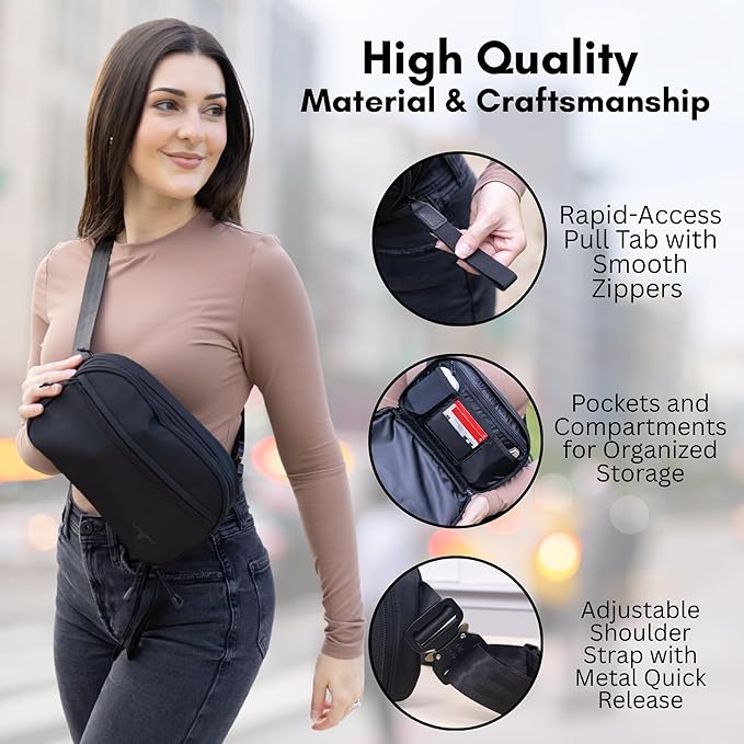 Concealed Carry Fanny Pack & Sling Bag for Men & Women – Tactical Crossbody EDC Waist Bag with Two Removable Holsters, CCW Fast-Access Interior & Multiple Organizer Pockets for Travel & Outdoor Use