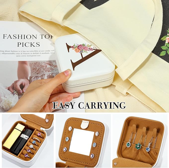 Parima Christmas Stocking Stuffers Gifts for Teenage Girls - Small Travel Jewelry Box Jewelry Case Organizer for Women Bridesmaid Proposal Maid of Honor Bachelorette Wedding Day Gift - Letter B, White