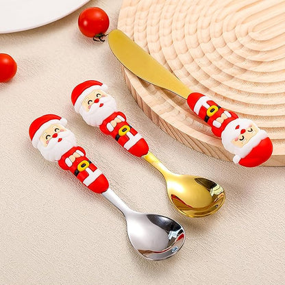 Christmas Utensil Set | Reusable Portable Cutlery Set | Stainless Steel Knife Fork Spoons Gift Box | Includes Themed Utensils (Tree/Santa/Deer/Snowman) | Ideal Christmas Gift