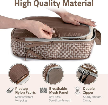 Oriday Set of 8 compression packing cubes for travel accessories- Expandable bags for clothing, toiletry, backpacks, organizing essentials (Beige)