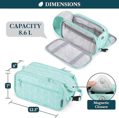 PAVILIA Large Toiletry Bag for Men Women, Mens Travel Bag Toiletries Organizer Case for Grooming, Travel Essentials Shaving Dopp Kit, PU Leather Water Resistant Cosmetic Pouch, Teal Chevron