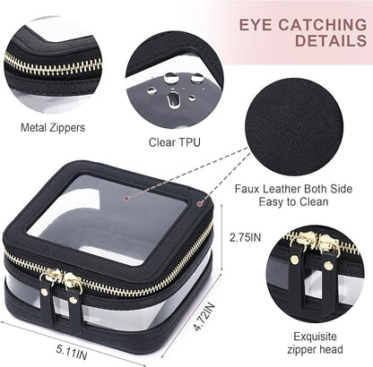 Pinkmik Travel Makeup Bag Set Portable Clear Cosmetic & Toiletry Case Women's Purse Organizer and Car Essentials with Zipper (Black, M+MINI-2)