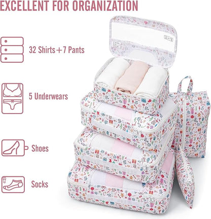 Veken 8 Set Packing Cubes for Travel Kids, Beach Vacation Essentials Accessories for Cruise Ship, Suitcase Organizer Bags for Luggage with Hanging Toiletry & Shoe Bag, Birthday Gifts for Women Mom Her