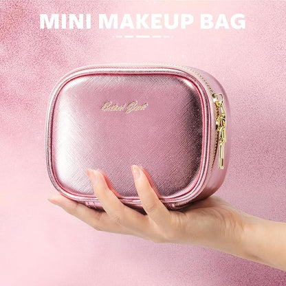 Small Makeup Bag with Led Mirror, Mini Travel Make up Bag 3 Light Modes Adjustable Brightness, for Women Organizer Cosmetic Bag, Portable Travel Train Toiletry Bag, for Pool Parties Work Touch-Ups