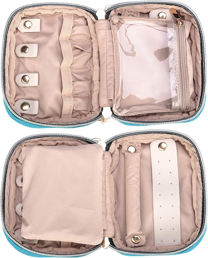 Teamoy Mini Jewelry Travel Case, Storage Organizer Bag for Earrings, Necklace, Rings, Teal