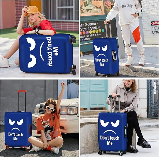 ANNA QUEEN Funny Luggage Cover, Don't Touch Me Blue Face Design, Stretchable, Washable Travel Protector for 32-34 Inch Luggage