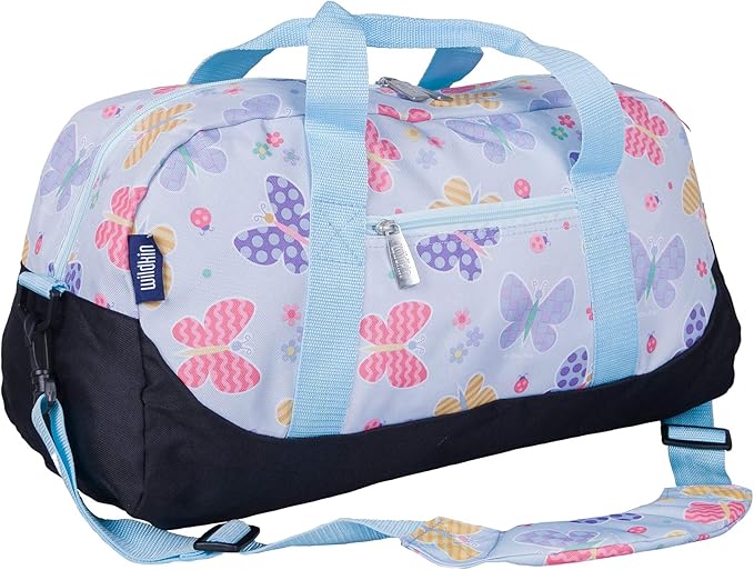 Wildkin Kids Overnighter Duffel Bag – Carry-On Size, Ideal for School & Sleepovers – Butterfly Garden