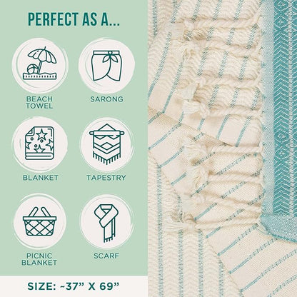Sand Cloud Large Turkish Beach Towel - Sand Free - 100% Organic Turkish Cotton Yarn - Quick Dry Towel for Beach, Picnic Blanket or Throw - As Seen on Shark Tank - Boho Turquoise XL