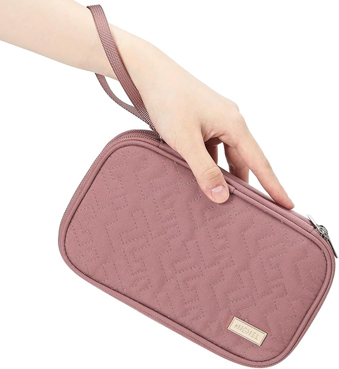NISHEL Travel Cord Organizer Case, Double Layers Tech Electronic Case, Travel Essentials for Charger, Cable, Phone, Flash drive, Medium, Rose-wood Pink
