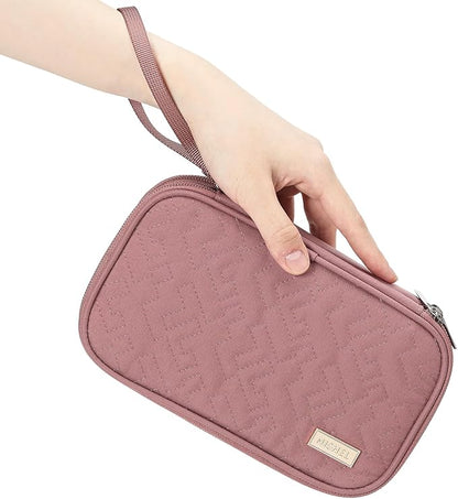 NISHEL Travel Cord Organizer Case, Double Layers Tech Electronic Case, Travel Essentials for Charger, Cable, Phone, Flash drive, Medium, Rose-wood Pink