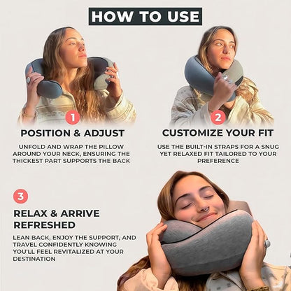 Neck Travel Pillow – Ergonomic Airplane Pillow for Neck Support & Comfort | Compact & Washable Cover | Perfect for Airplane, Car, Train & Home Use | Travel Pillow for Adults & Kids (Gray)
