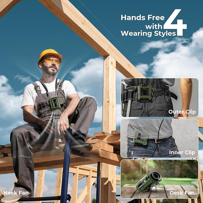 10000mAh Portable Waist Clip Fan, 40H Cooling Personal Wearable Fan, 5 Speeds 16000RPM Strong Belt Fan, Rechargeable Hands-free Neck Fan With Flashlight for Outdoor Jobsite Camping Traveling