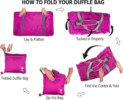 Bago Large Foldable Duffel Bags for Traveling Women & Men - 120L Packable Duffle Bag for Travel with Shoe Compartment - Water Repellant, Heavy Duty, Lightweight Folding & Collapsible (SnowPink)