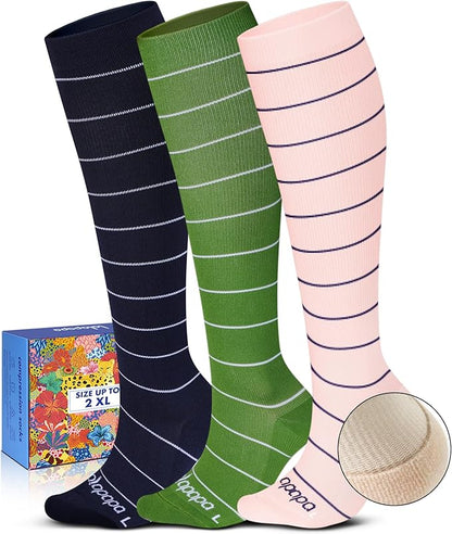 Cute Compression Socks for Women - 3 Pairs 20-30 mmHg Graduated Support Lightweight for Daily Wear Travel Nurse
