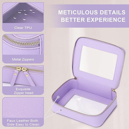 Pinkmik Clear Makeup Bag for Women Waterproof Travel Cosmetics and Toiletries Case Portable Makeup Oaganizer Bag Clear Car Bag with Zipper (X/Purple, M)