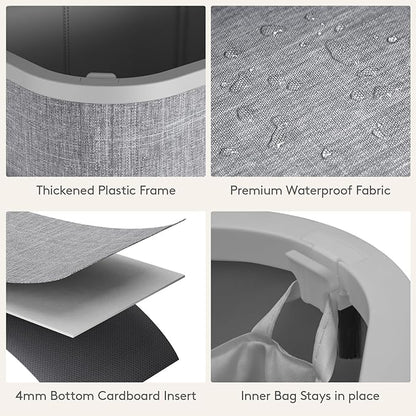 Lifewit 85L Laundry Basket with Lid, Large Laundry Hamper with Plastic Handles and Removable Bag, Foldable Tall Dirty Clothes Hampers for Laundry for Laundry Room, Bedroom, Bathroom, Dorm, Light Gray