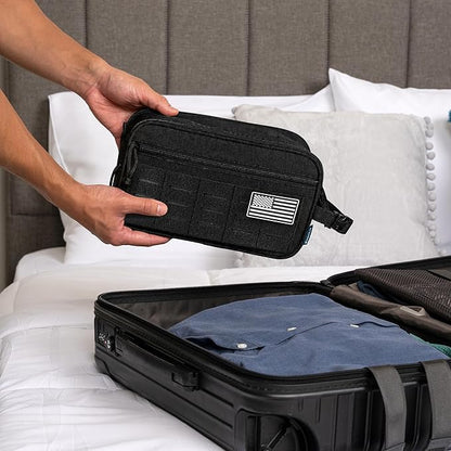 PAVILIA Extra Large Tactical Toiletry Bag for Men, Travel Hygiene Bag, Military Gear Dopp Kit, Molle Accessories Pouch, Shaving Grooming Essentials Gym Bathroom Shower Toiletries Tool EDC, Black XL