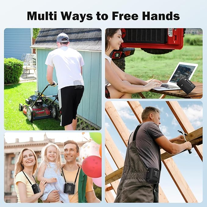 KITWLEMEN 14500mAh Portable Waist Fan - Personal Clip on Belt Fan, 5 Speed 67H Cooling, Rechargeable Battery Operated, Wearable with Lanyard & Light for Camping, Travel, Jobsite (Black)