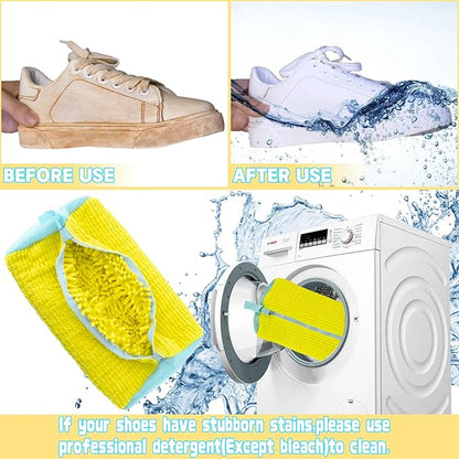 2PCS Shoes Washing Machine Bags, Laundry Shoe Bag for Washer and Dryer, Reusable and Durable Zipper Sneaker Shoe Washing Bag, Tennis Shoes Cleaning Bag for All Shoe Types (Yellow)