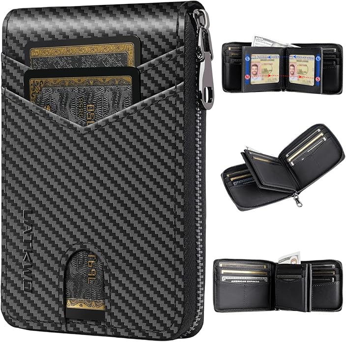Men’s RFID Blocking Zipper Large Dimensions Wallet with 2 ID Windows - Large Capacity Design, 13 Credit Card Slots