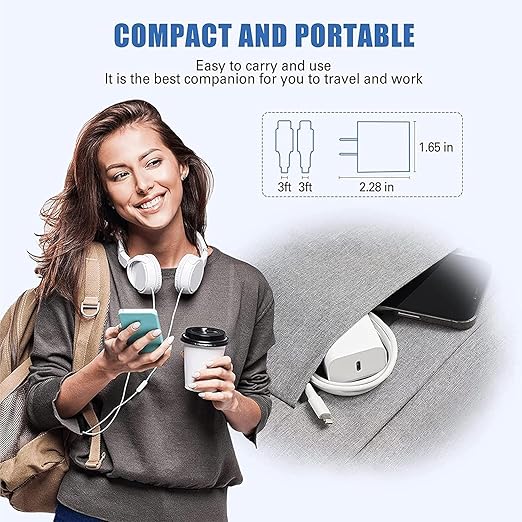 iPhone 20W USB C Fast Charger with USB C to Lightning Cable & Compatible Cord for iPhone 14/13/12/11/XS/XR/X/iPad