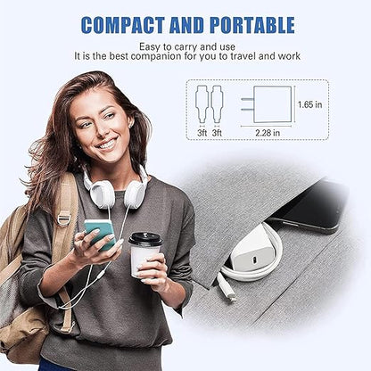 iPhone 20W USB C Fast Charger with USB C to Lightning Cable & Compatible Cord for iPhone 14/13/12/11/XS/XR/X/iPad