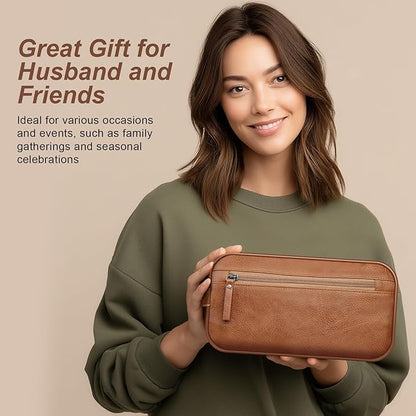 Travel Toiletry Bag for Men and Women, Travel Shaving Dopp Kit Water-resistant Bathroom Toiletries Organizer PU Leather Cosmetic Bags (Dark Brown)