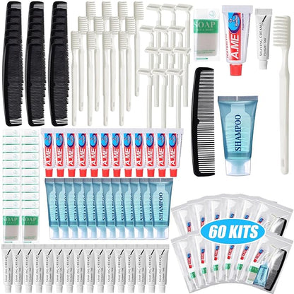 60 Set Travel Convenience Toiletry Kit Bulk Basic Toiletry Kits Travel Size Homeless Personal Hygiene Kit Homeless Care Package Supplies with Reusable Toiletry Bag for Men Charity
