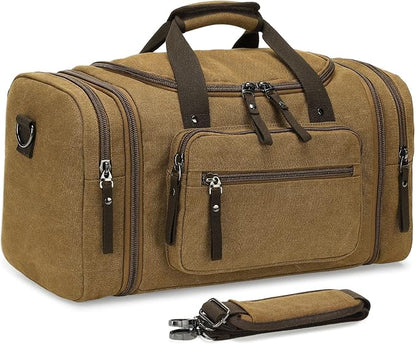 Expandable Canvas Duffel 50cm-58cm, Sturdy Zipper and Reinforced Handles, Lightweight Carry-On Weekender Bag for 3-5 Day Trips, Coffee