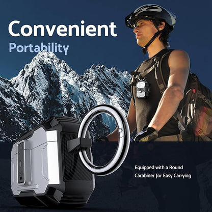 DASFOND Armor Earphone Cover Case for Airpods Pro, Military Grade Full Body Shockproof Protection Hard Case, Support Wireless Charging with Keychain, Magnetic Lid, Front LED Visible, Silver